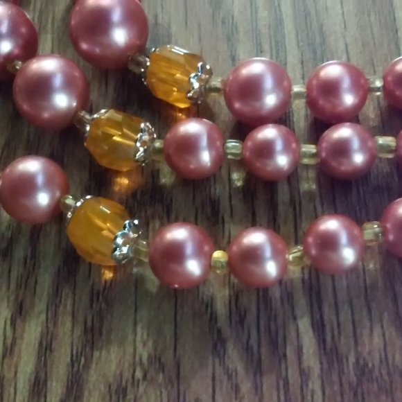 3 Strand Necklace Beads Pink Gold Orange Made Well Slightly Adjustable Perfect - Picture 5 of 5